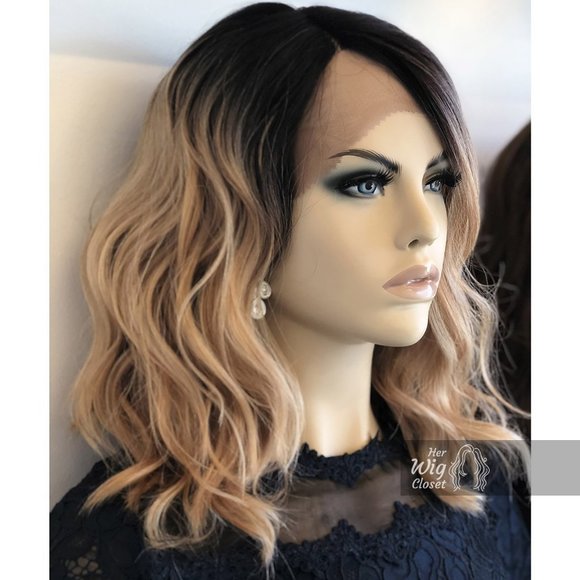 14" Mix Blonde With Dark Roots Wavy Wig | Angelina - Picture 6 of 10